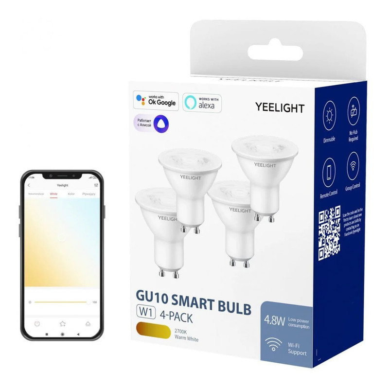 Yeelight GU10 Dimmable Smart Pack of 4 Bulbs - Warm White - إضاءة